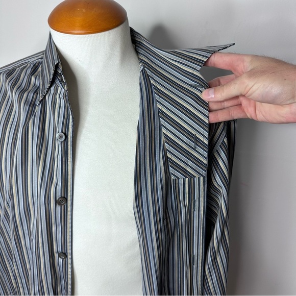 Ermenegildo Zegna Blue & Brown Striped Cotton Shirt - Picture 7 of 11